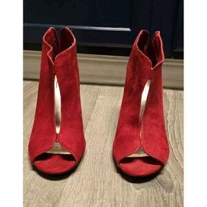 Hot Tomato Women's Red Open Toe Suede Booties High Heelโ Size 9.5M